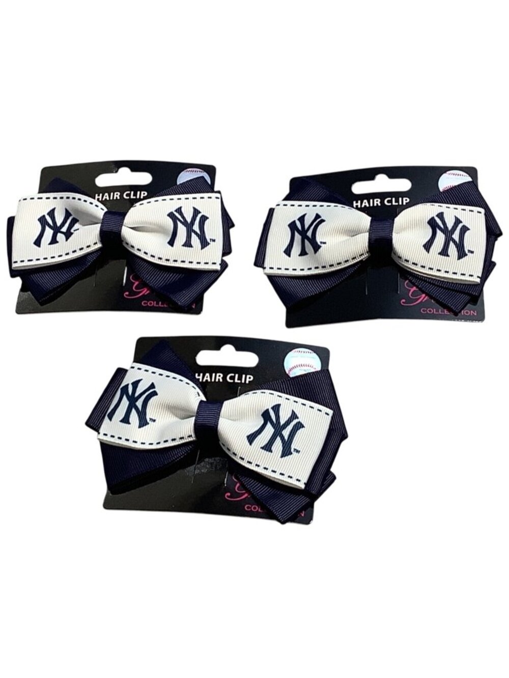 Set Of 3 New York Yankees Ribbon Hair Clips Grosgrain  Officially Licensed MLB